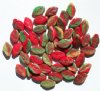 50 12mm Opaque Red, Olive, & Beige Glass Leaf Beads